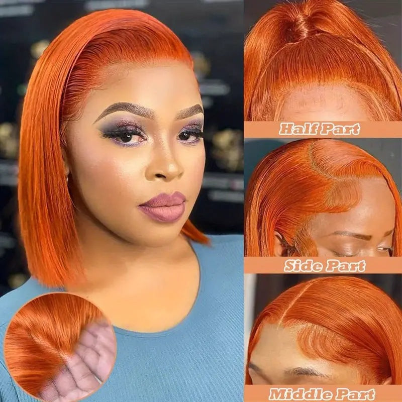 Ginger Orange Bob Wig Human Hair | 13x4 Lace Front Straight Bob