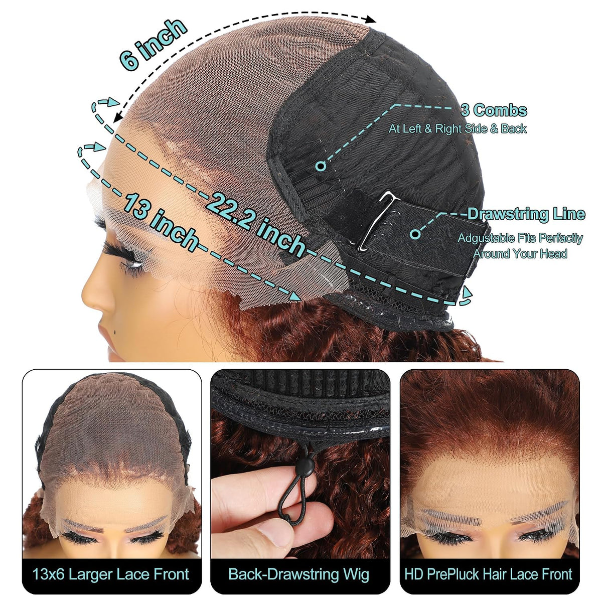 Reddish Brown Burmese Curly Wig | 13x6 HD Lace Front | 200% Density | Pre-Plucked | Kimone's Hair Deluxe