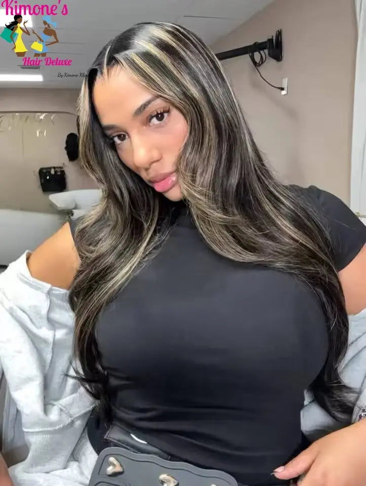 1B/27 Ombre Highlight Body Wave Wig | 13x6 Undetectable HD Lace | Pre-Plucked | Everyday Wear, Glueless | Kimone's Hair Deluxe Kimone's Hair Deluxe