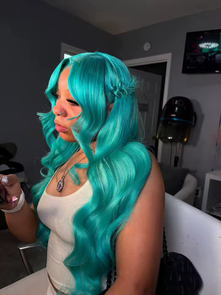 Turquoise Body Wave & Straight Wig | 13x6 HD Lace Front | 100% Virgin Human Hair | Pre-Plucked | Kimone's Hair Deluxe 
