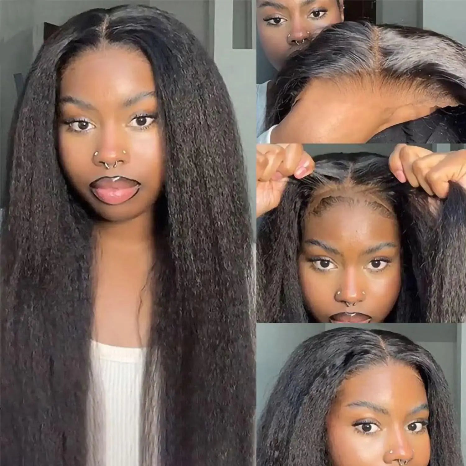 Kinky Straight Wear and Go Glueless Human Hair Wig Pre Plucked Pre Cut 4x4 Glueless Lace Front Wigs for Black Women Human Hair Dropshipman