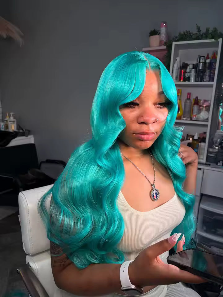 Turquoise Body Wave & Straight Wig | 13x6 HD Lace Front | 100% Virgin Human Hair | Pre-Plucked | Kimone's Hair Deluxe
