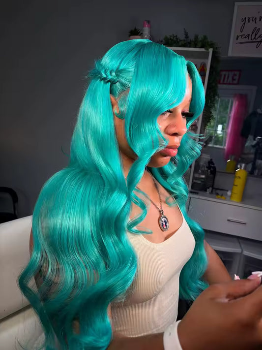Turquoise Body Wave & Straight Wig | 13x6 HD Lace Front | 100% Virgin Human Hair | Pre-Plucked | Kimone's Hair Deluxe Dropshipman