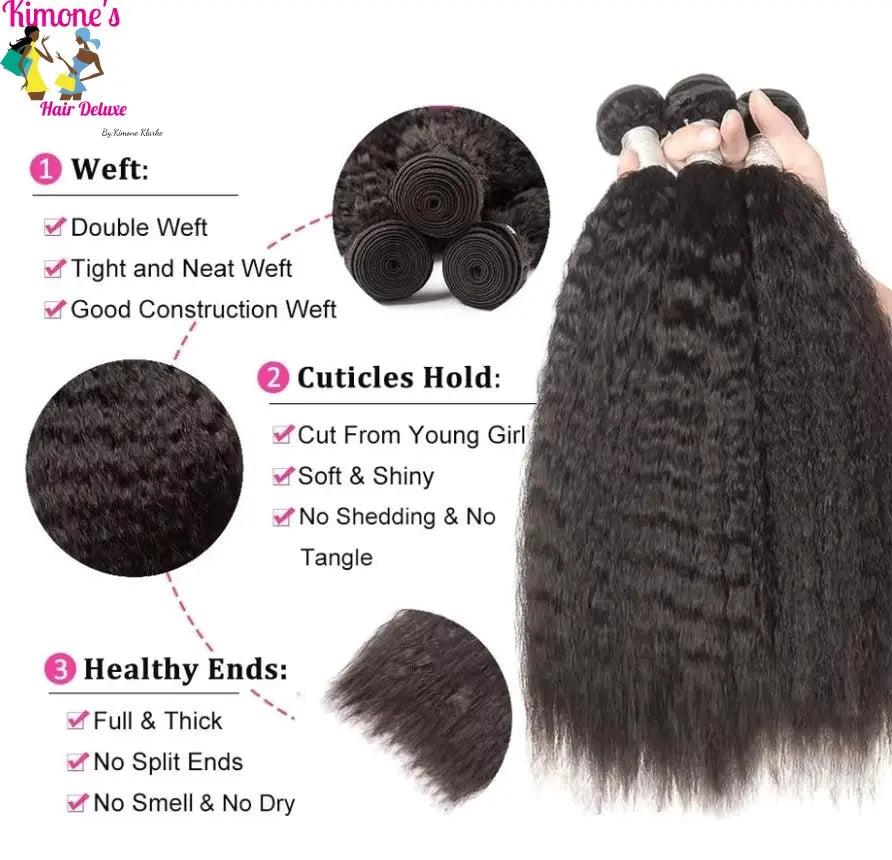 Kinky Yaki Straight Hair Bundle | Sleek & Silky Virgin Hair Kimone's Hair Deluxe