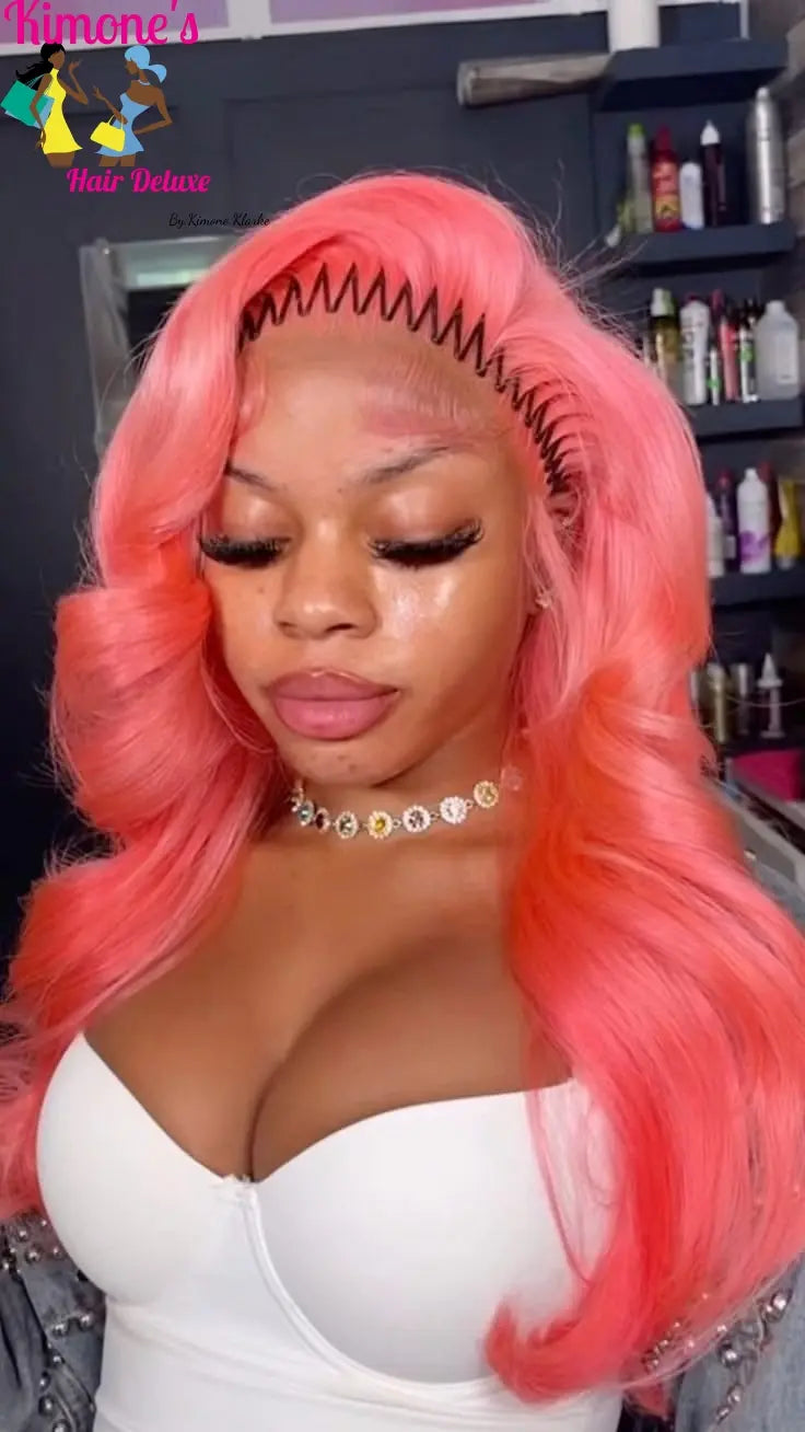 Bold Color Statement Wig | Light Pink Straight Stripe | 13x4 Lace Front | 150% & 180% Density Kimone's Hair Deluxe