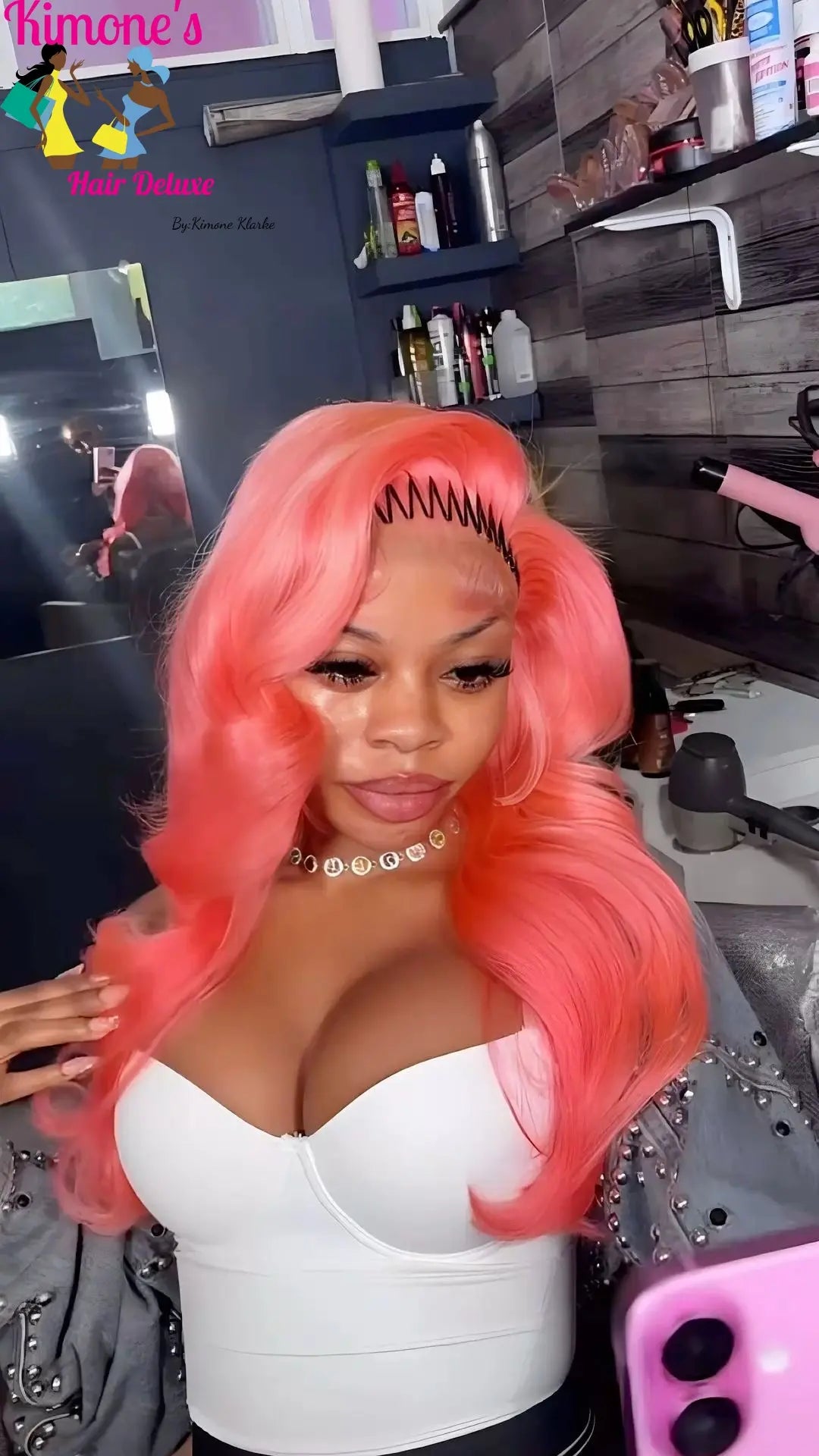 Bold Color Statement Wig | Light Pink Straight Stripe | 13x4 Lace Front | 150% & 180% Density Kimone's Hair Deluxe