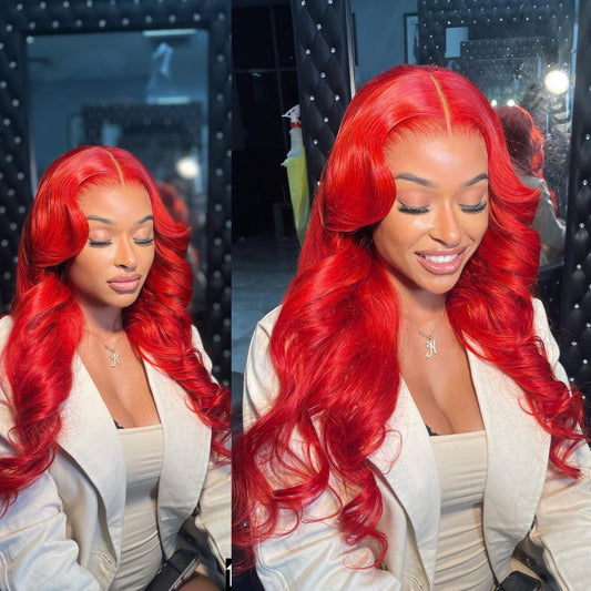 Red Wavy Colored Red Wigs 180% Women 13x4 Body wave 9A Virgin Hair  Lace wig
