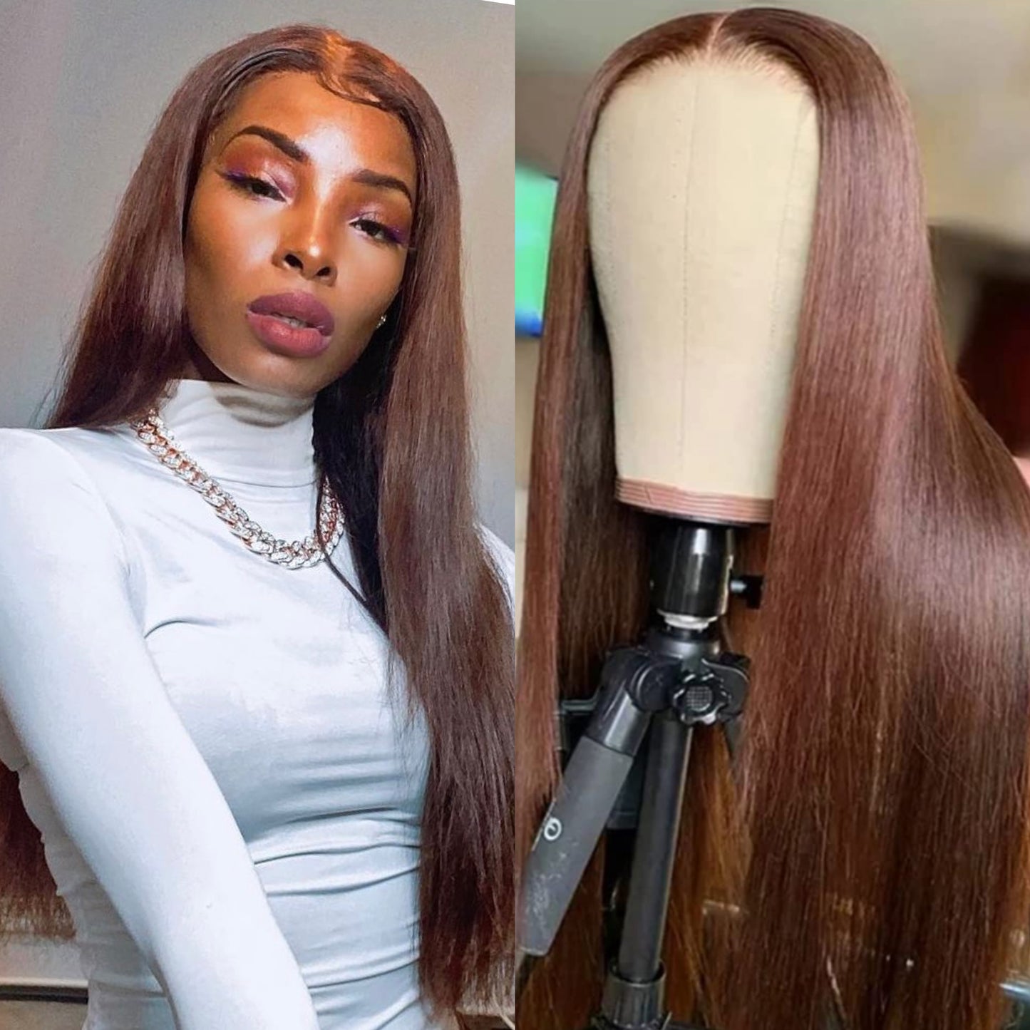 13x4 Straight/BodywaveChocolate Brown #4 Transparent Lace Preplucked 180%  Human Hair Wig