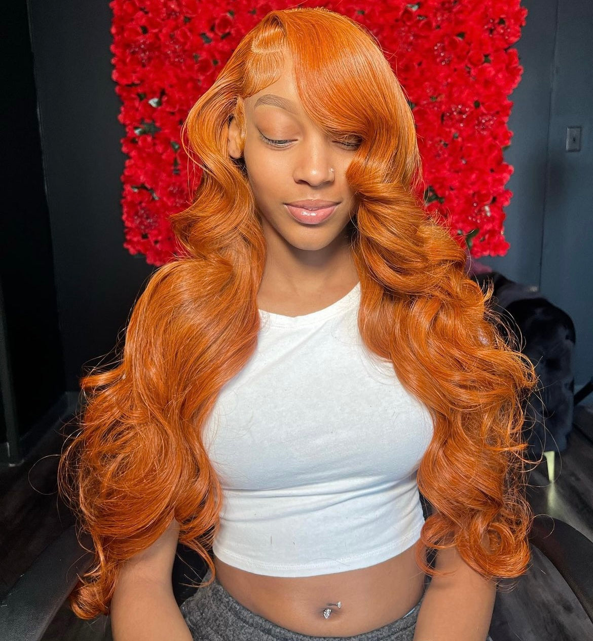 13x4 12A Ginger Bright Orange HD Transparent 180% Lace Front  Body Wave 100%Peruvian Virgin Hair