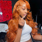 13x4 12A Ginger Bright Orange HD Transparent 180% Lace Front  Body Wave 100%Peruvian Virgin Hair