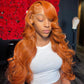 13x4 12A Ginger Bright Orange HD Transparent 180% Lace Front  Body Wave 100%Peruvian Virgin Hair