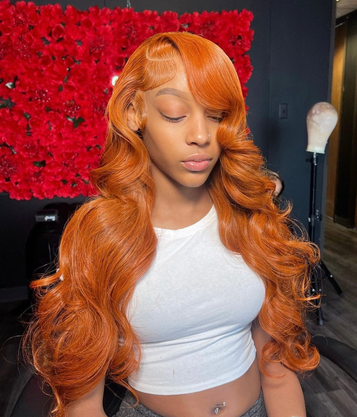 13x4 12A Ginger Bright Orange HD Transparent 180% Lace Front  Body Wave 100%Peruvian Virgin Hair