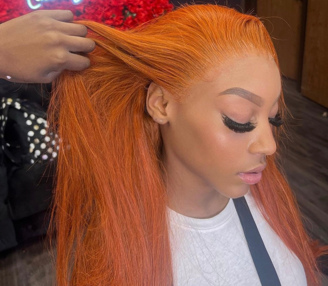 13x4 12A Ginger Bright Orange HD Transparent 180% Lace Front  Body Wave 100%Peruvian Virgin Hair
