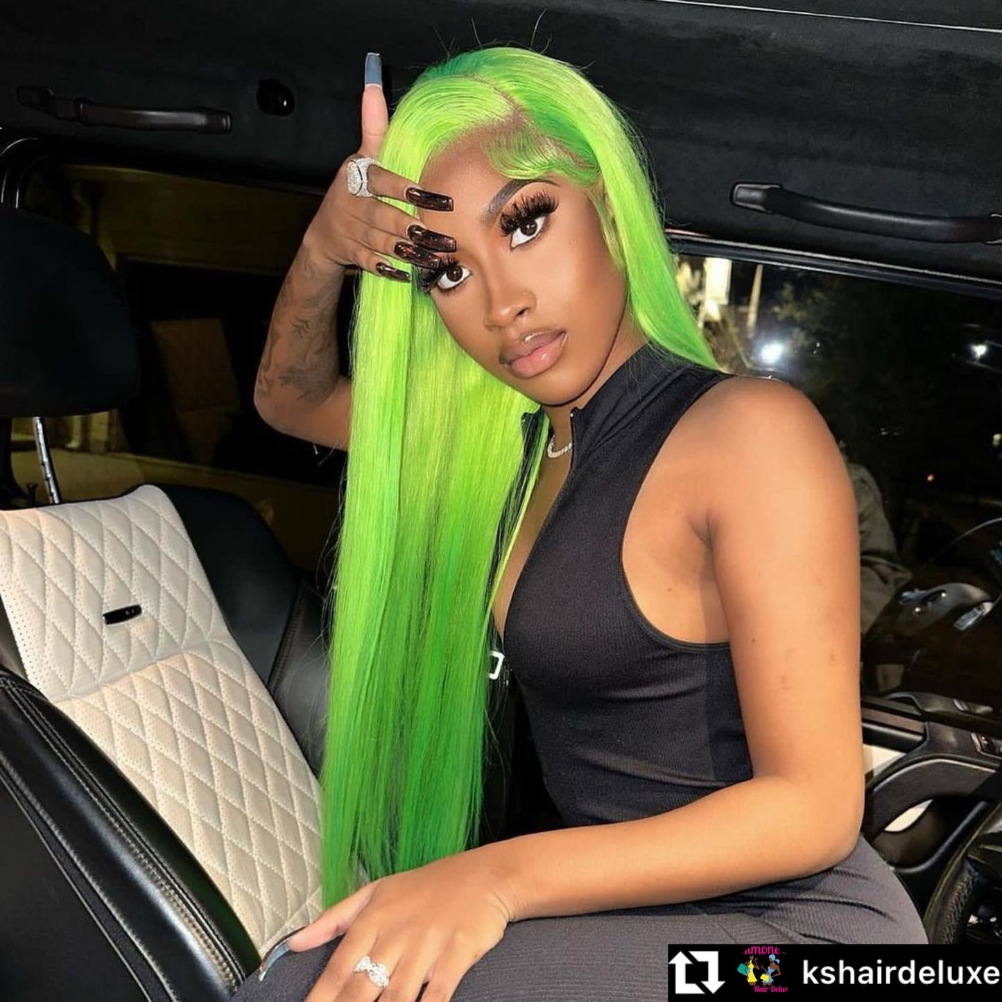 13X4 HD 10A Lime Green Straight Lace 180% Wig 10-28