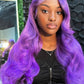 13X4 HD 180% Purple 10A Colored Lace Front PrePlucked Human Hair Wig Straight 8-24