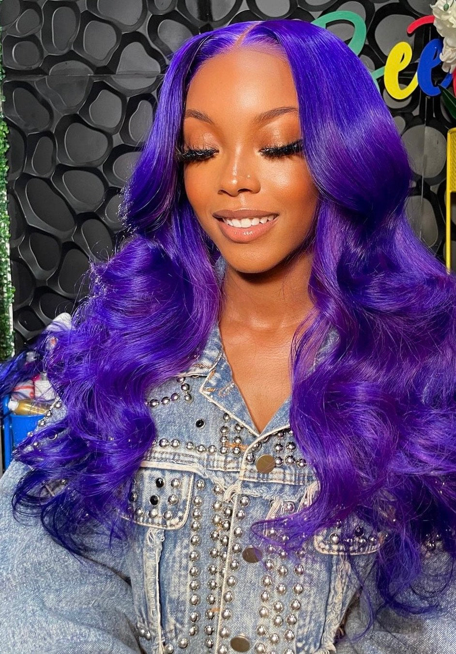 13X4 HD 180% Purple 10A Colored Lace Front PrePlucked Human Hair Wig Straight 8-24