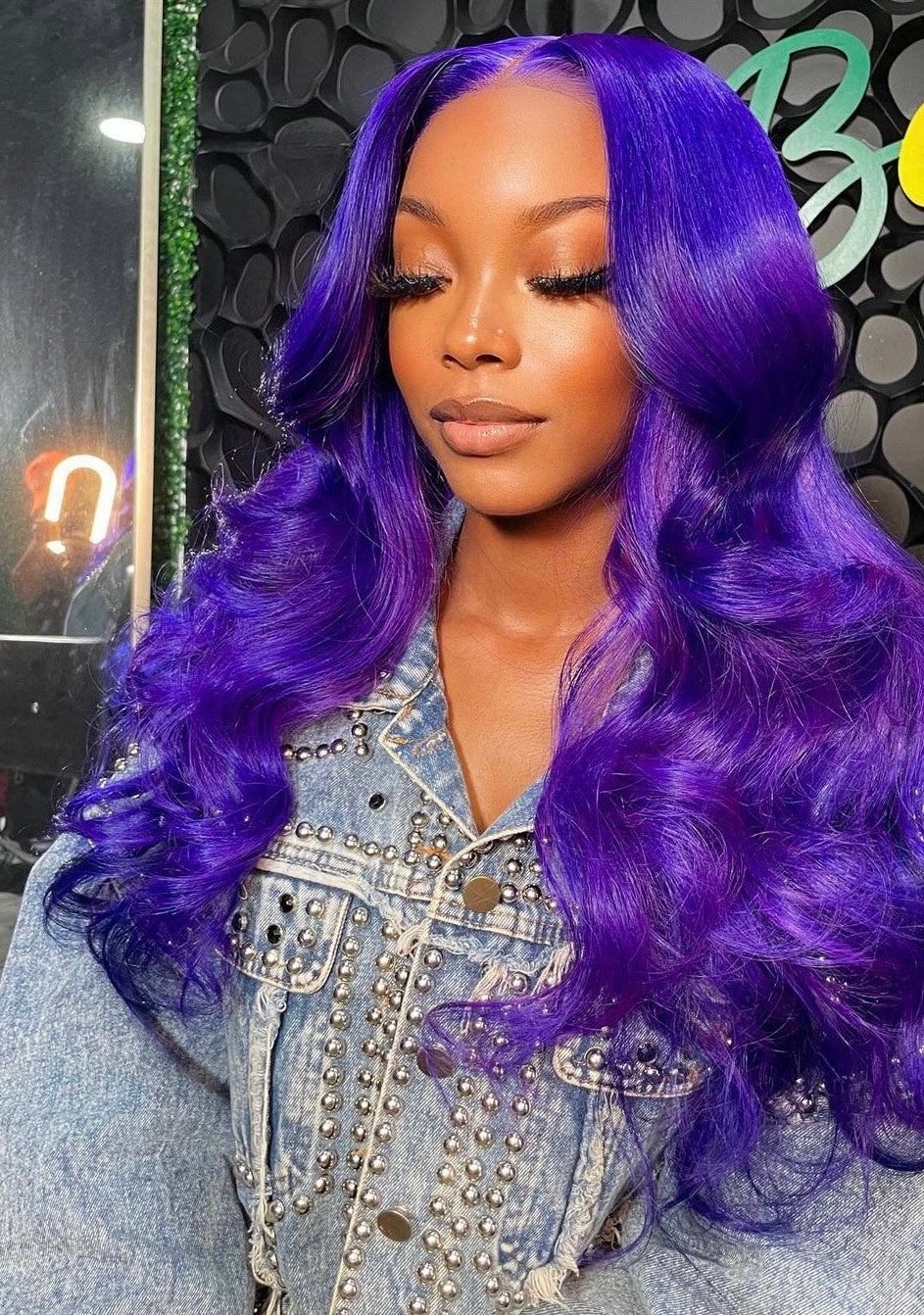 13X4 HD 180% Purple 10A Colored Lace Front PrePlucked Human Hair Wig Straight 8-24