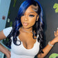 13x4/13x6 HD SKunk stripe Bodywave Black & Blue Highlights 180% Lace front  wig 14-26