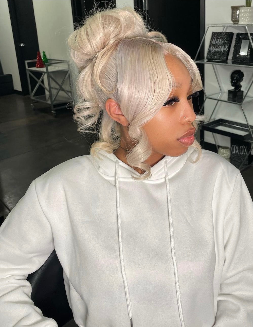 13x4 HD  Ash White Human Hair Lace Front Wigs 180% density 12-24in