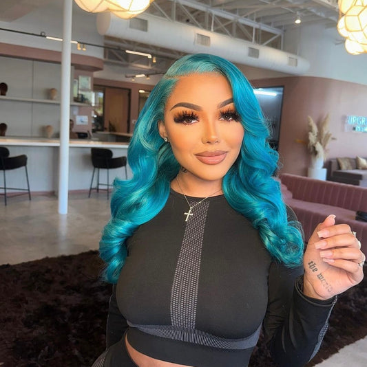 13x4 HD Turquoise HD Transparent Lace Front 8A Colored Virgin 180%