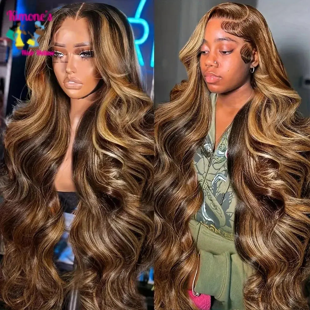 P4/27 Honey Blonde Highlight Body Wave Wig | 13x4 13x6 Undetectable Lace | Kimone's Hair Deluxe 