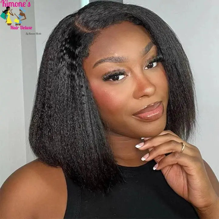 Kinky Straight Bob Wig | Clean Girl Aesthetic | Glueless | 7x5,  HD Lace  | Kimone's Hair Deluxe 