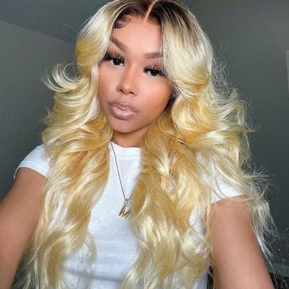 613 Blonde Wig With Dark Roots Human Hair Undetectable 13x6 HD Lace | Body Wave & Straight | 16–42 Inch | Kimone's Hair Deluxe