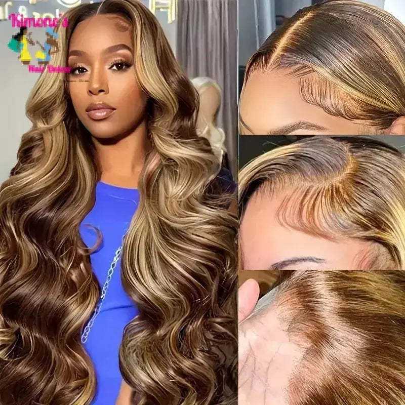 P4/27 Honey Blonde Highlight Body Wave Wig | 13x4 13x6 Undetectable Lace | Kimone's Hair Deluxe 