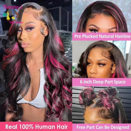 1B/Pink Skunk Stripe Body Wave Lace Front Wig | 13x6 & 13x4 HD Lace | 180%-250% Density Kimone's Hair Deluxe