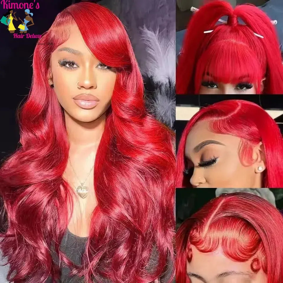 Hot Red 13x6 Hd Lace Frontal Human Hair Wigs Brazilian Colored Body Wave Lace Front Wig 13x4 4x4 5x5 Closure Wig For Women Dropshipman