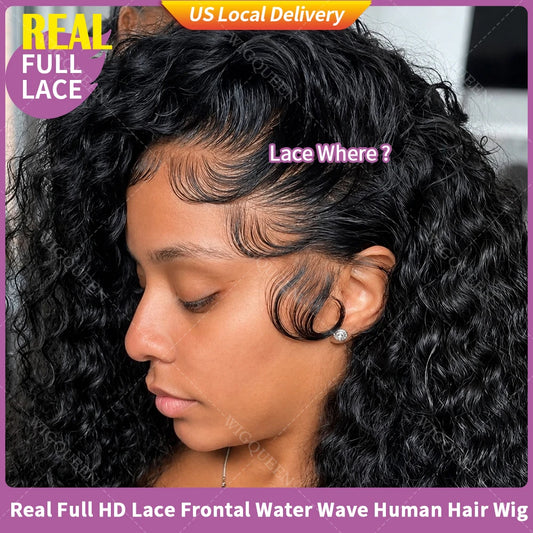 Premium Undetectable Handmade Invisible Whole Real Full HD Lace Water Wave Wigs Unprocessed Wet and Wavy 100% Vietnamese Human Hair Can Ponytail Upgrade 200％ Density Comfortable Fit Deep Wave 13x5 Frontal Curly Wigs Human Hair Black Virgin Hair Can Dyed Dropshipman