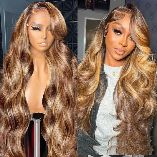 Honey Blonde Highlight Wig | Body Wave | 13x6 HD Lace Front | Brazilian Human Hair | Kimone's Hair Deluxe Dropshipman