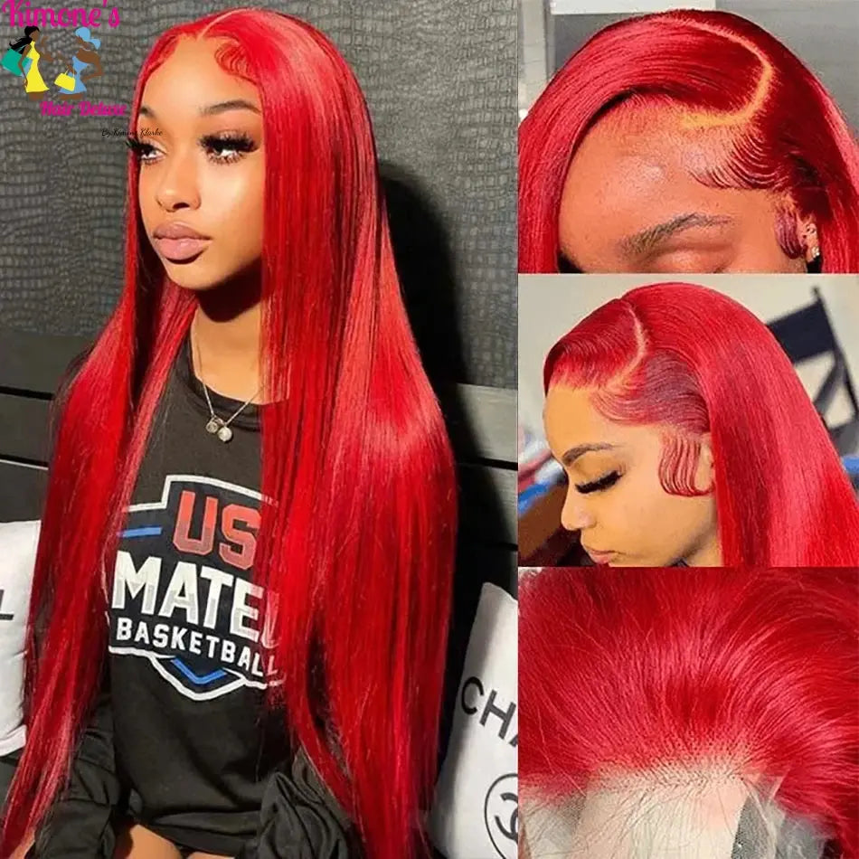 10A 13x6 Hot Christmas Red Colored Human Hair Wigs Tuneful HD Lace Front Human Hair Wigs Brazilian Straight HD Lace Frontal Wigs Dropshipman