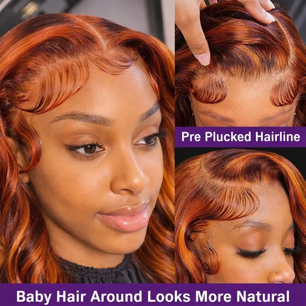 Ginger Brown Highlight Wig Human Hair Body Wave Pre Plucked 13x4 Lace Front Wigs Ombre Ginger Orange Colored Glueless Wigs Woman Dropshipman