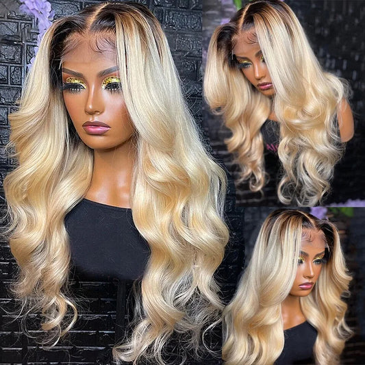 613 Blonde Wig With Dark Roots Human Hair Undetectable 13x6 HD Lace | Body Wave & Straight | 16–42 Inch | Kimone's Hair Deluxe Dropshipman