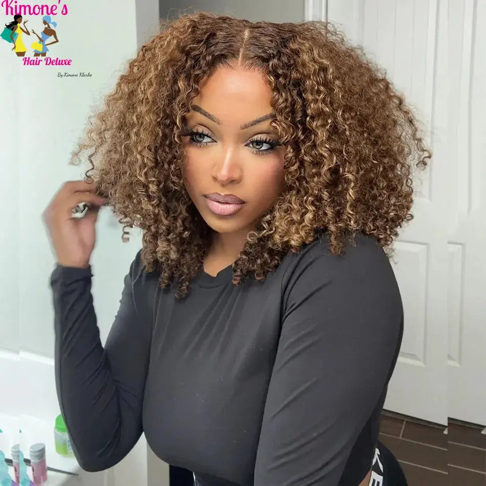 Premium 10A 6x5 Glueless Lace Human Hair Wigs Ready To Wear And Go Short Curly Ombre Highlights Brown Blonde Ginger Colored Wigs Dropshipman