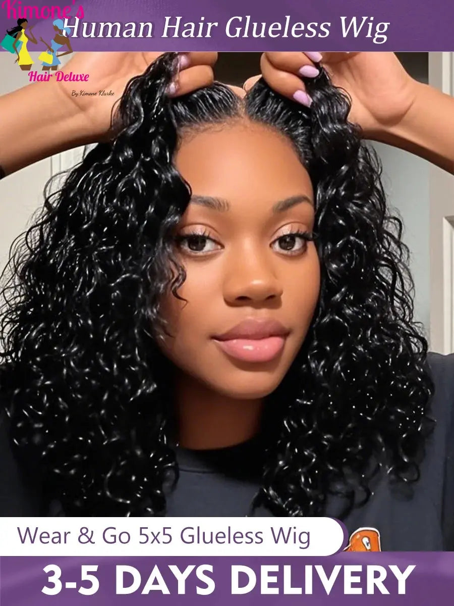 Deep Wave Glueless Bob Wigs Ready to Wear Human Hair Wear and Go Curly Lace Front Wigs Pre-Plucked Pre-Cut Lace Closure Wigs Kimone's Hair Deluxe