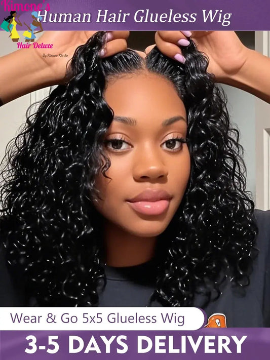 Deep Wave Glueless Bob Wigs Ready to Wear Human Hair Wear and Go Curly Lace Front Wigs Pre-Plucked Pre-Cut Lace Closure Wigs Kimone's Hair Deluxe