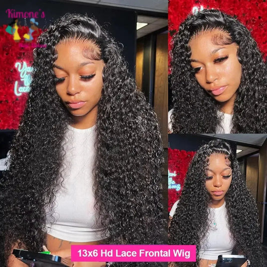 250 Density Brazilian Deep Wave Curly HD Lace Wig | Glueless 13x6 & 13x4 Lace Front | Pre-Plucked Human Hair Wig Kimone's Hair Deluxe