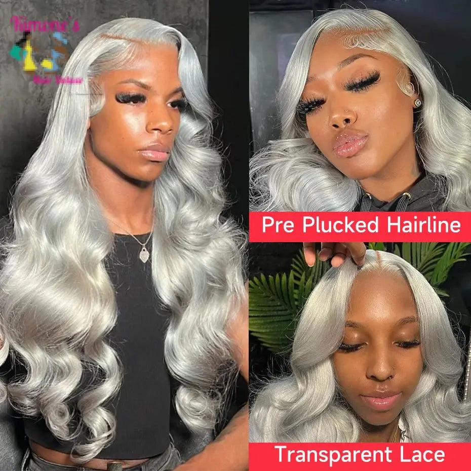 Silver Grey Body Wave Wig | 13x6 HD Lace Front | 200%-220% Density Human Hair Wig Kimone's Hair Deluxe