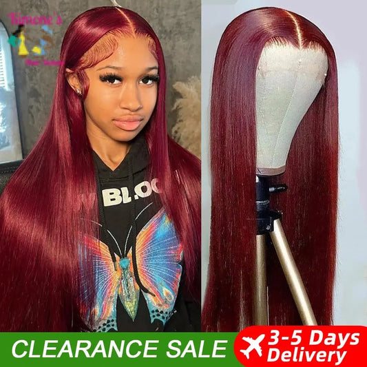 99J Burgundy 13x6 HD Lace Front Wig | Straight Human Hair | Pre-Plucked | Kimone's Hair Deluxe Kimone's Hair Deluxe