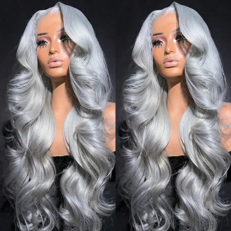 Silver Gray Body Wave Wig | 13x6 HD Transparent Lace | 200%-220% Density | Brazilian Remy Kimone's Hair Deluxe