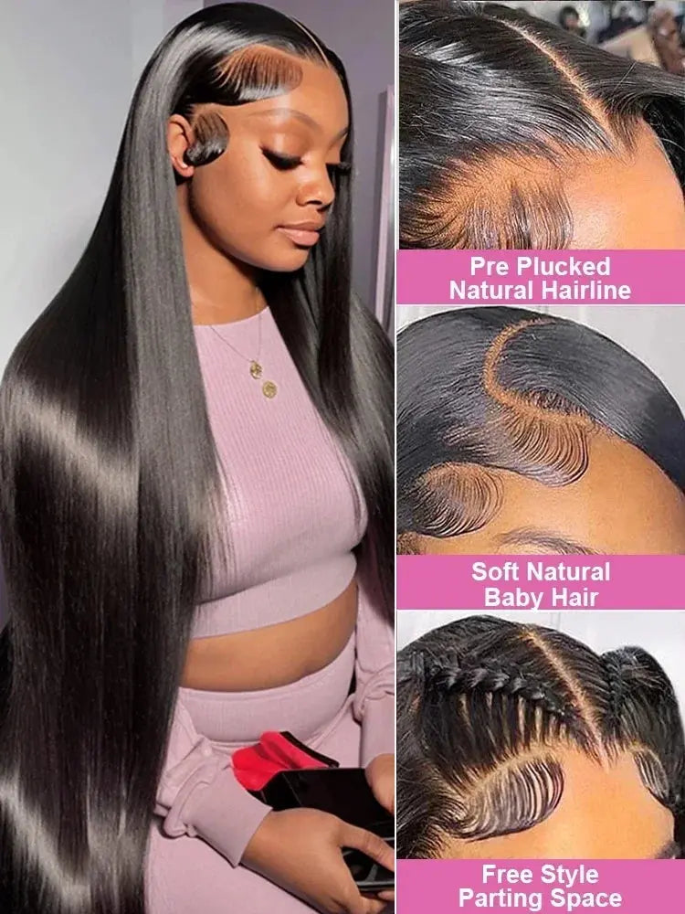 40 46 Inch 200 Density Frontal Wig For Black Women Brazilian Wigs Human Hair 5x5 Bone Straight HD Transparent Lace Front Wigs Dropshipman