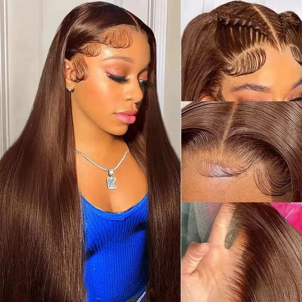 Bone Straight 13x6 Lace Frontal Wig 18-46 Inch 220 Density #4 Chocolate Brown HD Lace Front Brazilian Human Hair Wig For Women Dropshipman