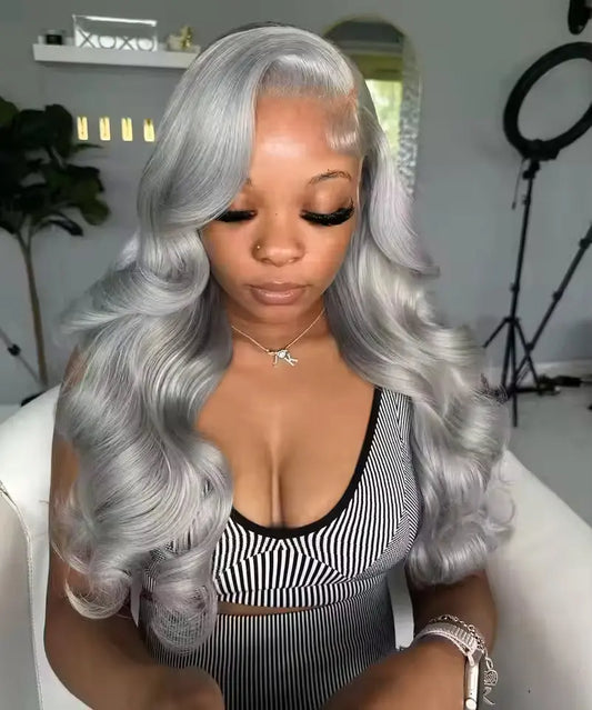 Silver Gray Body Wave & Straight Wig | 13x6 HD Transparent Lace | 200%-220% Density | Brazilian Remy Kimone's Hair Deluxe