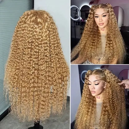 Honey Blonde Deep Wave Wig | 13x6 HD Lace Front | #27 Colored | 230% Density | 34–38 Inch