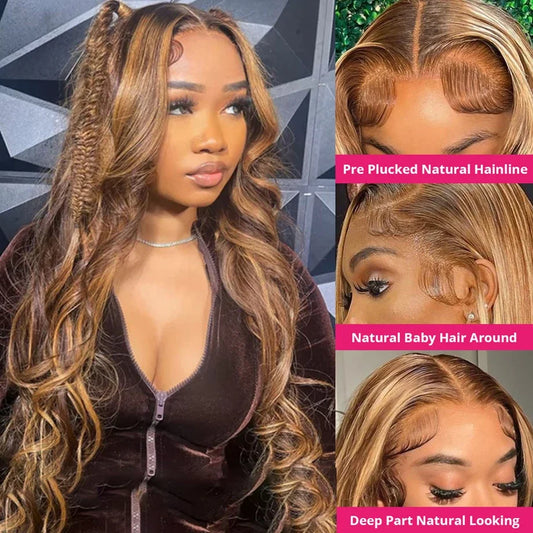 Honey Blonde Highlight Wig | Body Wave | 13x6 HD Lace Front | Brazilian Human Hair | Kimone's Hair Deluxe Dropshipman