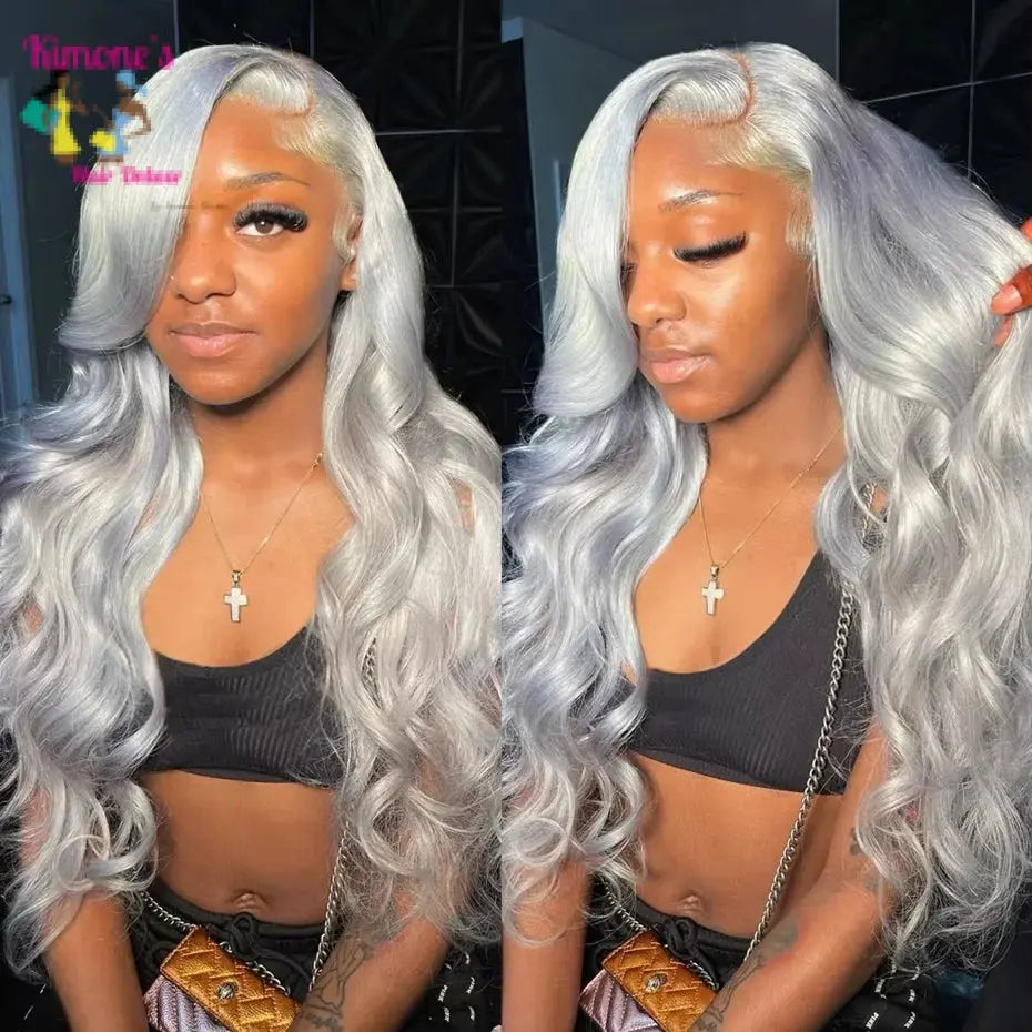 Silver Grey Body Wave Wig | 13x6 HD Lace Front | 200%-220% Density Human Hair Wig Kimone's Hair Deluxe