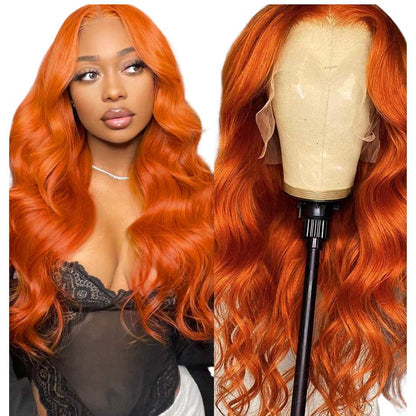 13x4 12A Ginger Bright Orange HD Transparent 180% Lace Front  Body Wave 100%Peruvian Virgin Hair