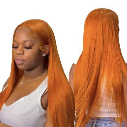 Orange Ginger Straight 13x4  #33 HD Transparent  Lace180%  Peruvian Hair 10-26